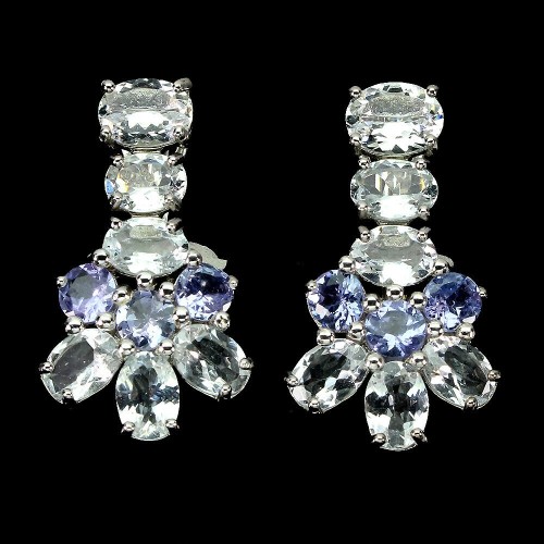 Natürliche Aquamarin Tansanit Silberohrringe 1