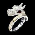 Silberring Perlmutt Granate Drache Größe 18
