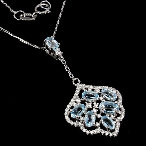 Halskette aus Sterlingsilber 925 Natur Sky Blue Topas Zirkonia