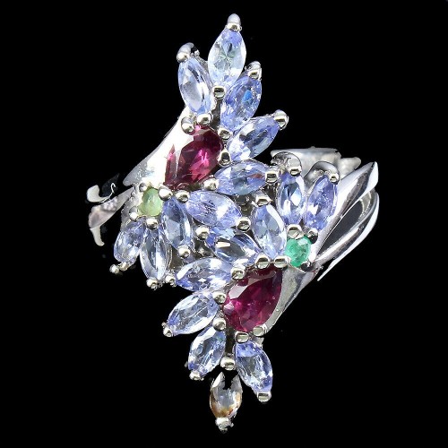Ring 925 Tansanite Smaragde Granate Größe 16