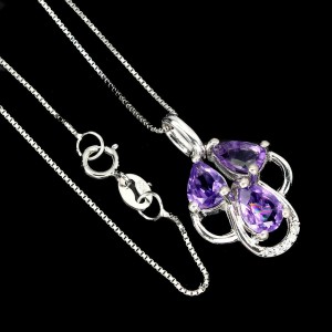 Silberkette natürliche Amethyste Zirkonia 21