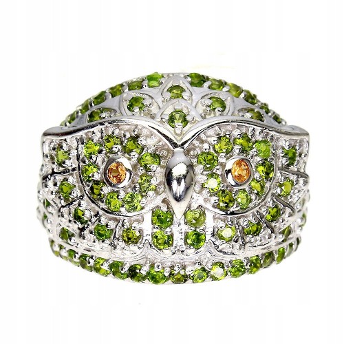 Eule Ring mit Diopsid Saphiren Größe 16 natur