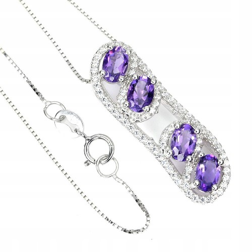 Silberkette natürliche Amethyste Zirkonia 23