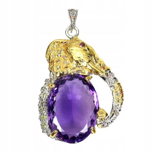 Anhänger 925 natürlicher 25,66 ct Amethyst Saphire Elefant