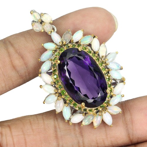 Anhänger 925 natürliche 28.66 ct Amethyst Feueropale 
