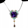 925 Halskette natürliche 36,42 ct Amethyst-Smaragde