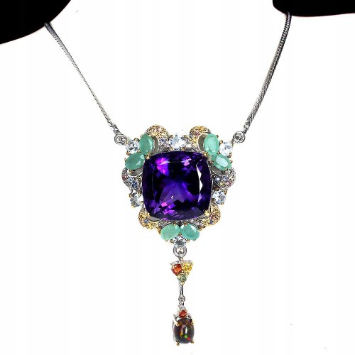 925 Halskette natürliche 36,42 ct Amethyst-Smaragde