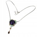 925 Halskette natürliche 36,42 ct Amethyst-Smaragde