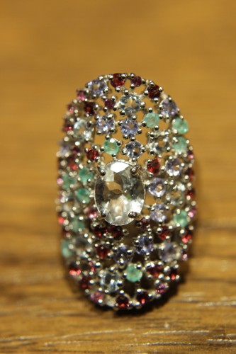 Natürlicher Aquamarin-Tansanit-Ring Größe 17