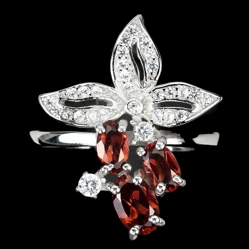 Ring natürliche Granate Zirkonia Größe 18,5 Blume