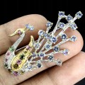 Brosche Pfau Turmalin Tansanit Granat Silber 925