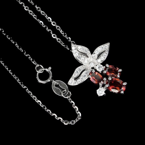 925 Halskette natürliche Granate Zirkonia Blume