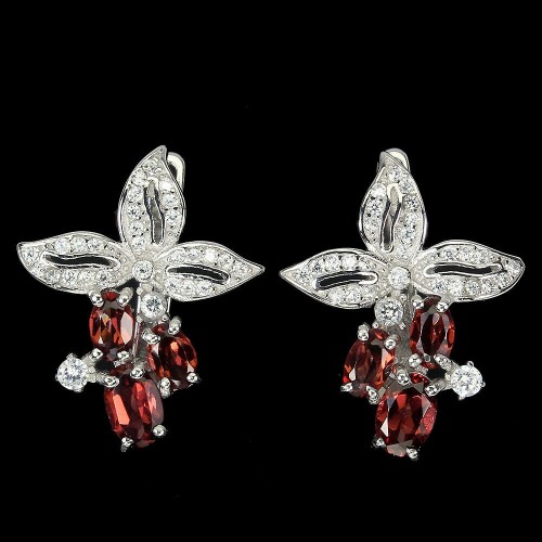 925 Ohrringe natürliche Granate Zirkonia Blume 2