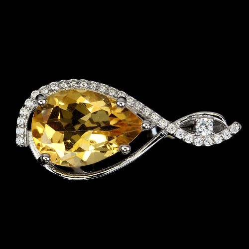 Ring natürlicher Citrin Zirkonia Silber Größe 17