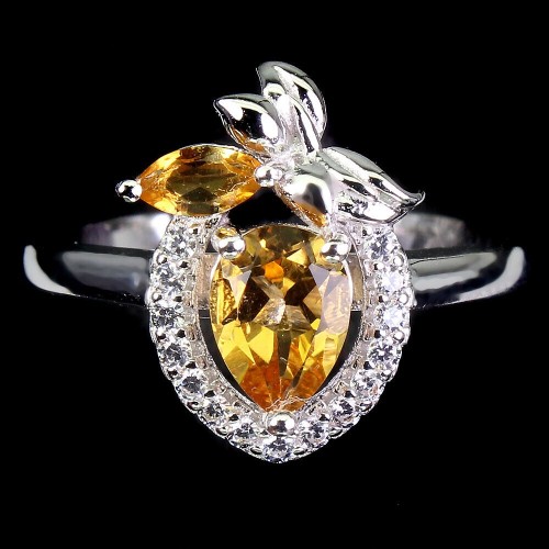 Ring natürliche Citrin Zirkonia Silber Größe 14