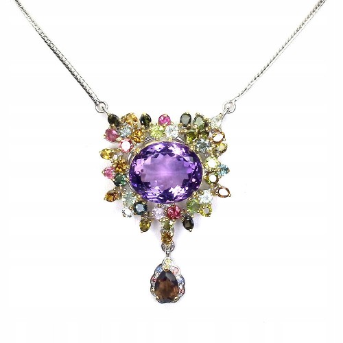 Natürliche Halskette 30,04 ct Amethyst Quarz Saphire