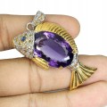 Anhänger 925 25,59 ct Amethyst Saphire Kyanit Fisch