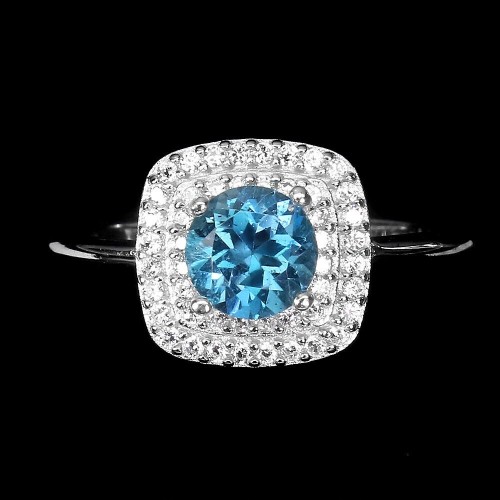925 Sterling Silber Ring Größe 14,5 London Blue Topas