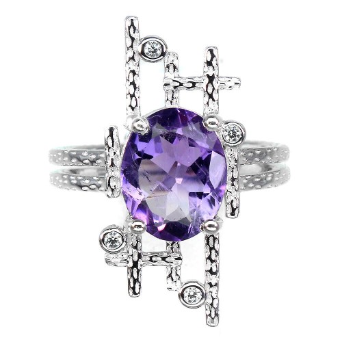 925 Sterling Silber Amethyst Ring Zirkonia Größe 11