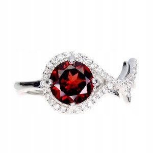 Ring aus Sterlingsilber mit natürlichen Granat Zirkonia Größe 17