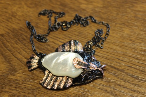 Silberkette Perlmutt Saphir 925 Fisch