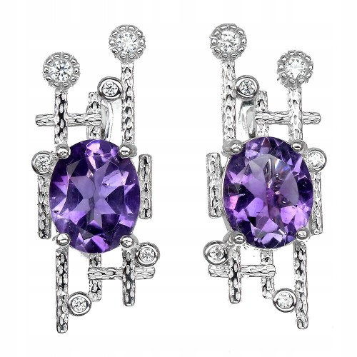 925 Silber Ohrringe natürliche Amethyste Zirkonia 2