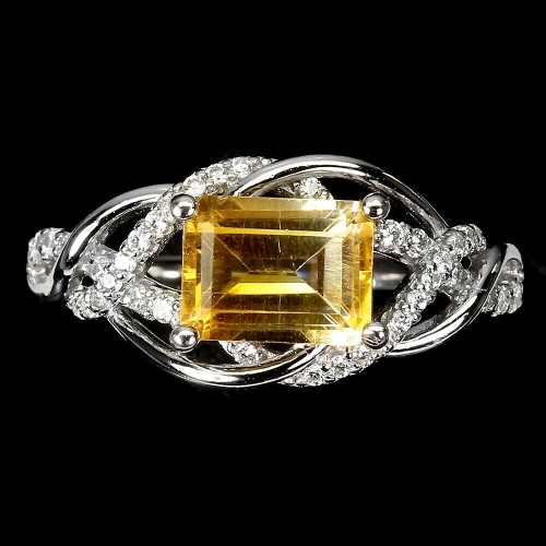 Ring natürliche Citrin Zirkonia Größe 19 Silber