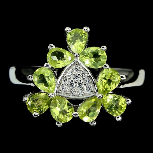 Natürlicher Olivin Ring Größe 11,5 Silber Zirkonia