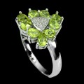 Natürlicher Olivin Ring Größe 11,5 Silber Zirkonia