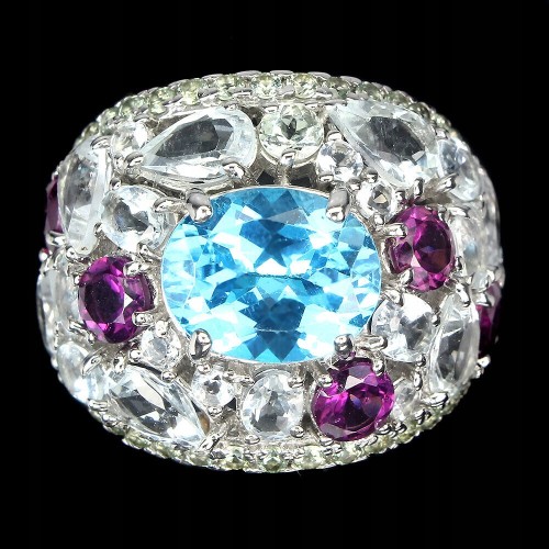 Ring 925 Swiss Topas Größe 17 Aquamarin Granat