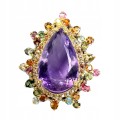 Brosche natürlicher 29,12 ct Amethyst Turmalin Saphir