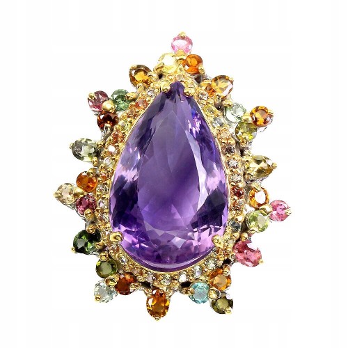 Brosche natürlicher 29,12 ct Amethyst Turmalin Saphir