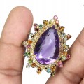 Brosche natürlicher 29,12 ct Amethyst Turmalin Saphir