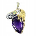 Anhänger 925 natürliches 23,91 ct Amethyst Saphire Pferd