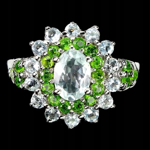 925 Ring Größe 17 Sterling Silber Diopsid Aquamarin