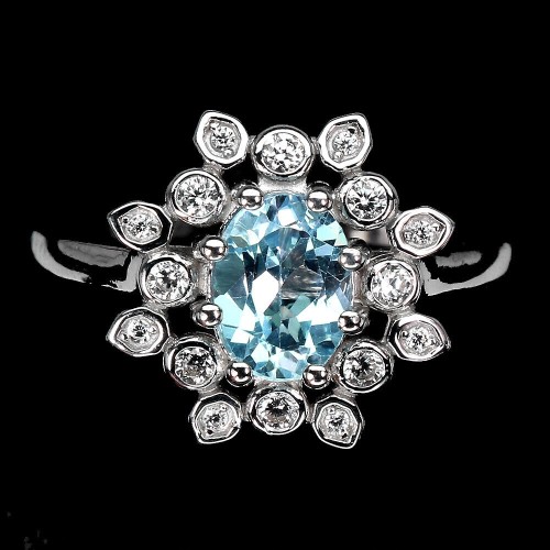 Ring Größe 19 Sterlingsilber Sky Blue Topaz Zirkonia