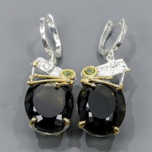 Kunstvolle natürliche Olivin Rauchquarz Ohrringe 2