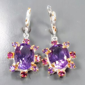 Künstlerische Silberohrringe Granat Amethyste 2