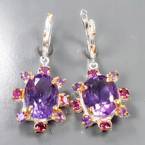 Künstlerische Silberohrringe Granat Amethyste 2