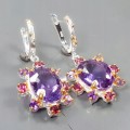 Künstlerische Silberohrringe Granat Amethyste 2