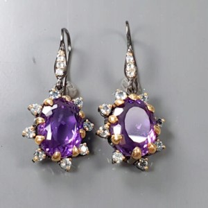 925 Künstlerische Ohrringe Amethyste Topas natur 2