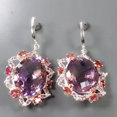 Ohrringe 73 ct Ametrine Amethyste Saphire zertifiziert