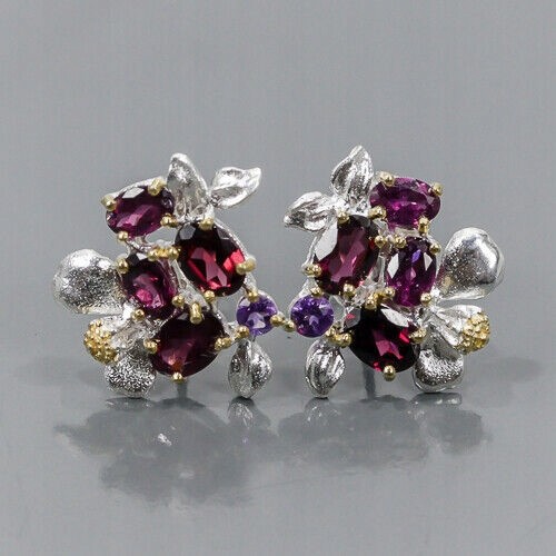925 Artistic Sterling Silber Ohrringe Granat Amethyste 2