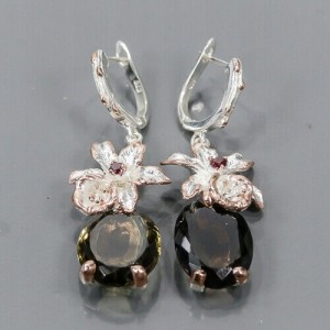 Künstlerische Ohrringe 23ct Rauchquarz Granate 2