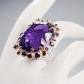 Ring 40 ct Amethyst Rhodolith Größe 19 zertifiziert