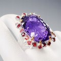 Ring 40 ct Amethyst Rhodolith Größe 19 zertifiziert