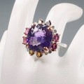 Künstlerischer Ring Amethyst Turmalin Granat Größe 17