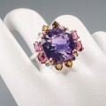 Künstlerischer Ring Amethyst Turmalin Granat Größe 17