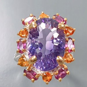 Künstlerischer Ring Amethyst Citrin Granat Größe 16