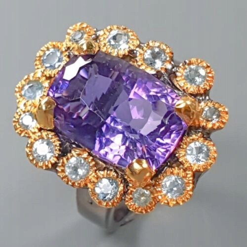 925 Künstlerischer Amethyst Topas Ring Größe 16,5